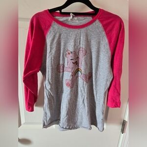 Joe's USA Care Bear 3/4 Sleeve T-shirt Gray with Hot Pink Accents Medium